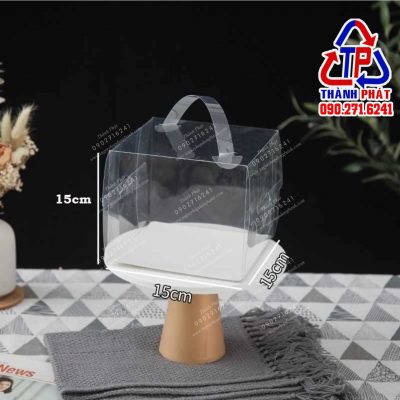 Hộp quai xách đựng bánh kem 15cm x 15cm - Hộp mica trong suốt 15cm - hộp mica trong suốt 15cm