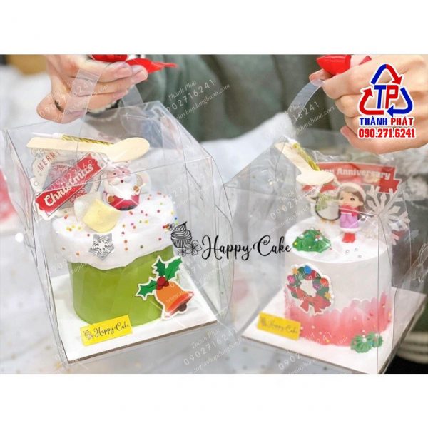 Hộp quai xách đựng bánh kem 15cm x 15cm - Hộp mica trong suốt 15cm - hộp mica trong suốt 15cm