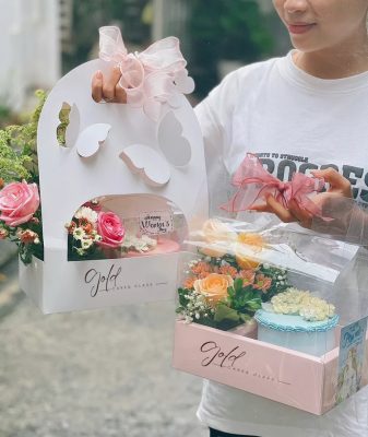 Túi bướm đựng bánh kem quai xách, hộp đưng bánh và hoa, hộp đựng bánh kem mini dễ thương, hộp quai xách bướm trắng
