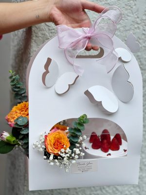Túi bướm đựng bánh kem quai xách, hộp đưng bánh và hoa, hộp đựng bánh kem mini dễ thương, hộp quai xách bướm trắng