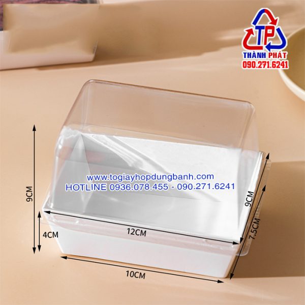 Hộp giấy đựng bánh cuộn kem E1209 - Hộp giấy đựng bánh nắp trong 1209 - Hộp giấy trắng 1209 đựng bánh crepe trái cây