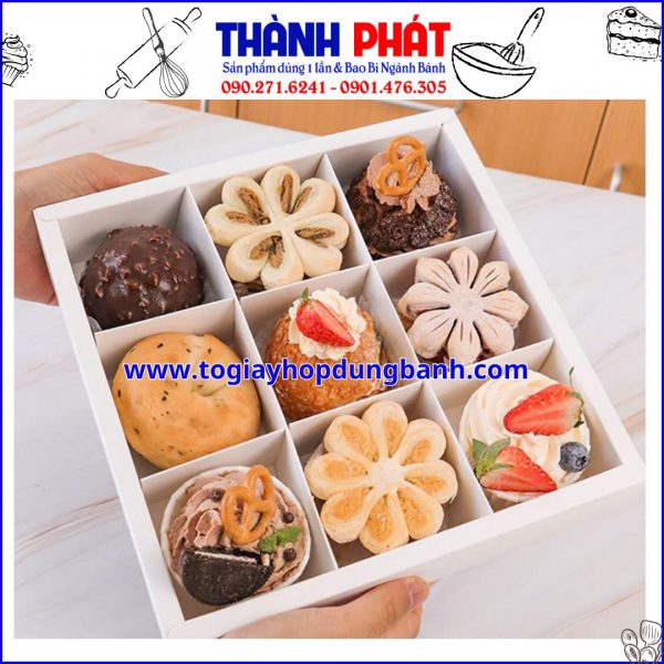 Hộp giấy đựng 9 bánh mousse mix vị - Hộp giấy 9 ngăn đựng bánh panna cotta - hộp 9 ngăn đựng bánh mochi - Hộp 9 ngăn đựng bánh trung thu 75g