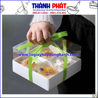 Hộp đựng 4 bánh - Hộp giấy 4 ngăn đựng bánh mix vị - Hộp 4 ngăn đựng bánh mousse - Hộp 4 ngăn trắng đựng bánh mix vị - Hộp giấy 4 ngăn