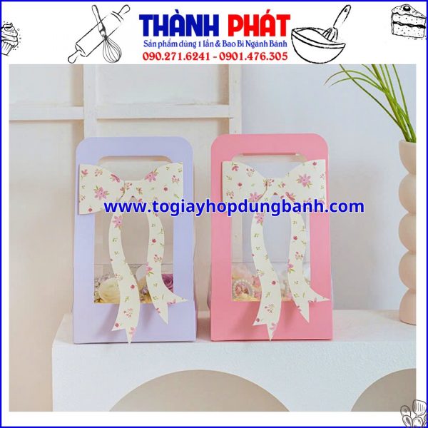 Hộp giấy nơ tím - Hộp nơ Hồng - Hộp quai xách nơ đựng cupcake - Hộp quà tặng 20-10 - Hộp quà tặng lễ 20-10 - Hộp quai xách nơ tặng quà ngày phụ nữ việt nam