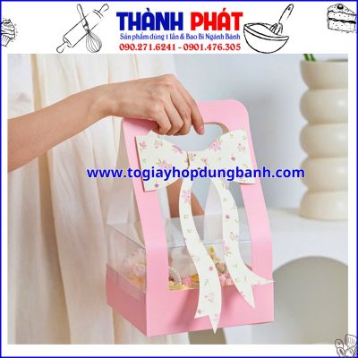 Hộp giấy nơ tím - Hộp nơ Hồng - Hộp quai xách nơ đựng cupcake - Hộp quà tặng 20-10 - Hộp quà tặng lễ 20-10 - Hộp quai xách nơ tặng quà ngày phụ nữ việt nam