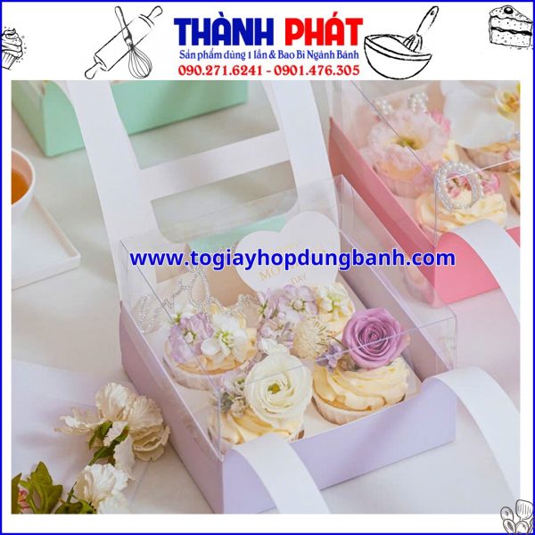 Hộp giấy nơ tím - Hộp nơ Hồng - Hộp quai xách nơ đựng cupcake - Hộp quà tặng 20-10 - Hộp quà tặng lễ 20-10 - Hộp quai xách nơ tặng quà ngày phụ nữ việt nam