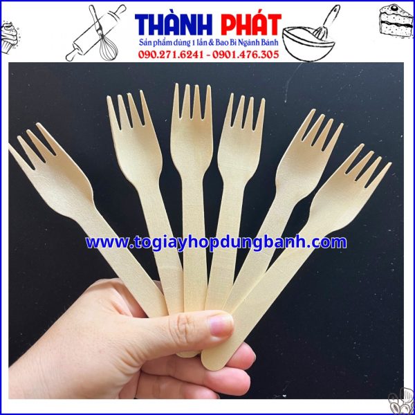 Nĩa gỗ dùng 1 lần - Nĩa gỗ 16cm dùng ăn bánh bông lan trứng muối - nĩa gỗ dùng ăn bún - Nĩa gỗ 16cm