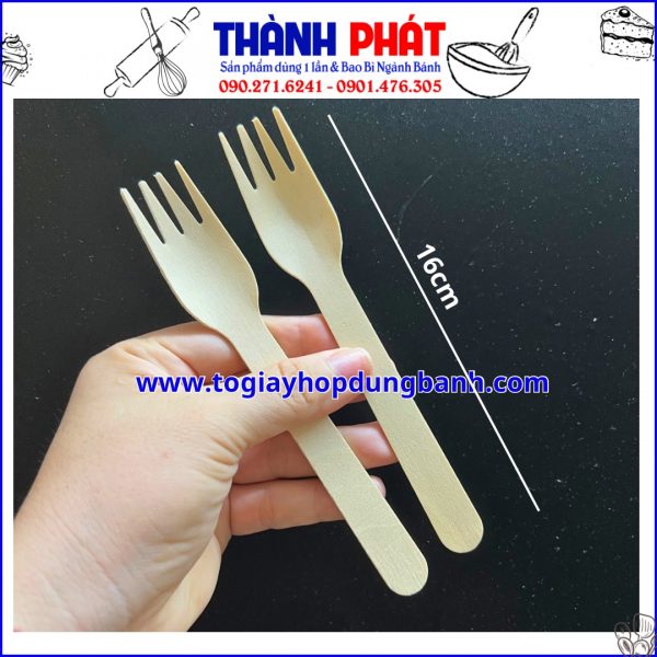 Nĩa gỗ dùng 1 lần - Nĩa gỗ 16cm dùng ăn bánh bông lan trứng muối - nĩa gỗ dùng ăn bún - Nĩa gỗ 16cm