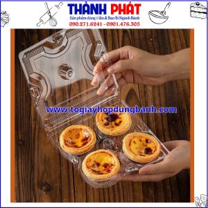 Hộp đựng 4 bánh tart - Hộp đựng bánh tart - Hộp tart trứng - Hộp 4 ngăn đựng bánh tart trứng - Hộp đựng 4 bánh tart trái cây