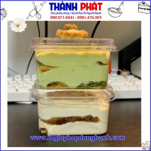 Hộp vuông đựng bánh ô long nhài nhãn 400ml- Hộp vuông đựng bánh mousse JLH10-6 - hộp vuông đựng bánh tiramisu - hộp vuông đựng bánh lạnh 400ml