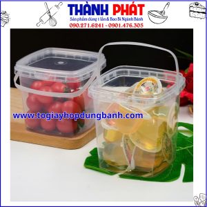 Xô Nhựa Vuông 1000ml Có Quai – Hộp Nhựa Đựng Thực Phẩm Có Nắp – Xô Đựng Nước, Chè, Súp - xô vuông 1000ml đựng trà trái cây