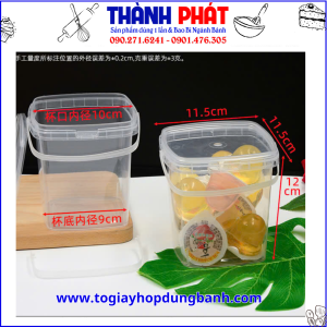 Xô Nhựa Vuông 1000ml Có Quai – Hộp Nhựa Đựng Thực Phẩm Có Nắp – Xô Đựng Nước, Chè, Súp - xô vuông 1000ml đựng trà trái cây