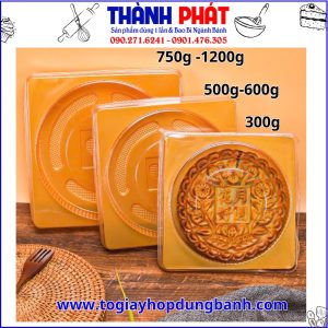 Hộp đựng bánh trung thu 300g - hộp bánh trung thu 500g- 600g 0 hộp PET vuông bánh trung thu 1200g -hộp bánh trung thu vàng nắp trong