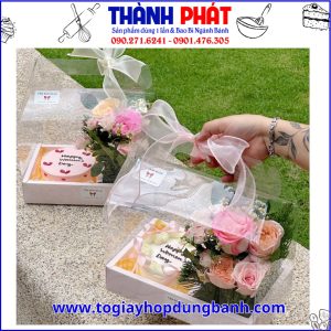 Hộp mica vali đựng bánh và hoa tặng quà - hộp quà vali 2 ngăn đựng yến chưng tặng - hộp đựng yến chưng tặng quà - Hộp mica quai xách làm quà tặng