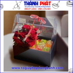 Hộp mica vali đựng bánh và hoa tặng quà - hộp quà vali 2 ngăn đựng yến chưng tặng quà - hộp mica quai xách đựng yến chưng tặng quà - Hộp mica quai xách làm quà tặng