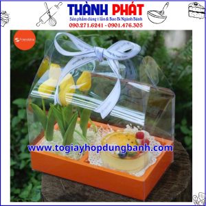 Hộp mica vali đựng bánh và hoa tặng quà - hộp quà vali 2 ngăn mica đựng yến chưng tặng quà - hộp mica 2 ngăn quai xách đựng yến chưng tặng quà - Hộp mica 2 ngăn đế giấy quai xách làm quà tặng