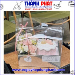 Hộp vali đựng bánh và hoa tặng quà - hộp hai ngăn đế giấy hồng đựng bánh và hoa tặng quà - hộp đế giấy hồng hai ngăn - hộp hai ngăn đựng bánh và hoa - hộp hai ngăn đựng bánh lạnh và hoa