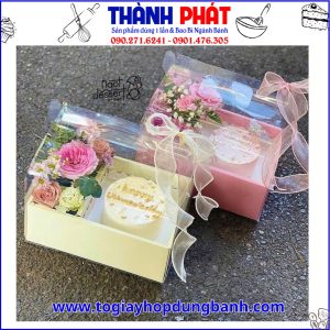 Hộp vali - hộp hai ngăn đế giấy hồng - hộp đế giấy hồng hai ngăn - hộp hai ngăn đựng bánh và hoa - hộp hai ngăn đựng bánh lạnh và hoa