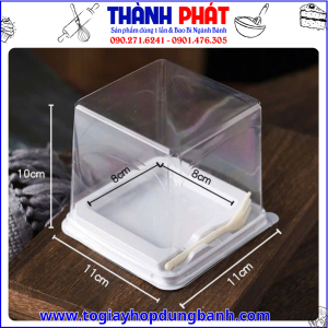Hộp HT-903 đáy vuông kèm nĩa đựng bánh bento cake mini - đựng bánh mousse-, hộp bánh kem mini