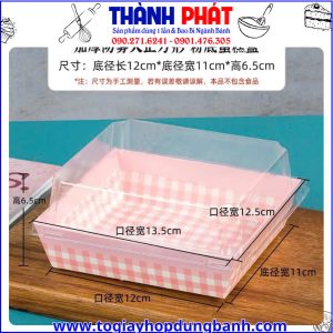 Hộp giấy vuông E1413 caro Hồng đựng bánh - Hộp giấy vuông nắp trong đựng bánh-Hộp caro đựng bánh sang trọng