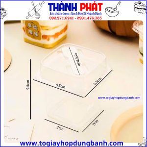 Hộp B10 kèm muỗng - Hộp nhựa vuông đựng bánh mousse kèm muỗng B10 - Hộp đựng bánh kèm muỗng B10