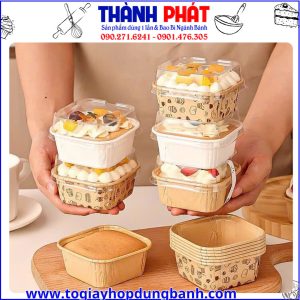 cốc giấy vuông đựng bánh donut -cup giấy nướng cupcake- hộp giấy đựng bánh kem mini - cup giấy nướng bánh có nắp