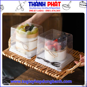 hộp bánh kèm nĩa HT-902- bánh mousse-hộp đựng bánh kem mini - hộp nhựa đựng bánh trong suốt