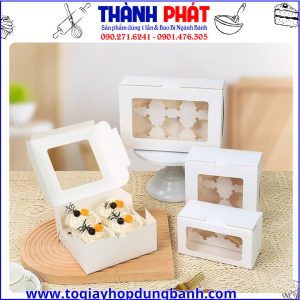 hộp cupcake 4 ngăn- hộp giấy cupcake nắp kính- hộp đựng bánh cupcake- hộp đựng bánh muffin