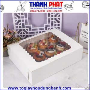 hộp đựng 12 cupcake- hộp cupcake 12 ngăn có nắp kính -hộp giấy cupcake nắp kính -hộp đựng bánh cupcake bakery
