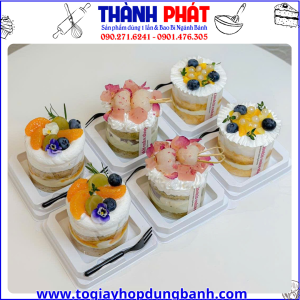 hộp đựng bánh trong suốt- hộp bánh kèm nĩa -hộp bánh bento 8cm- hộp bánh mini mang đi