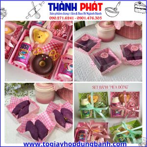 hộp giấy caro hồng đựng bánh -hộp đựng bánh kem mini -hộp đựng bánh tiramisu -hộp giấy đựng bánh ngọt -hộp bánh nắp trong