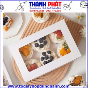 hộp giấy cupcake 6 ngăn- hộp cupcake nắp kính -hộp đựng bánh cupcake- hộp bánh cupcake bakery