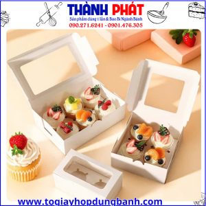 hộp giấy cupcake nắp kính -hộp đựng 4-6 bánh cupcake- hộp đựng bánh muffin -hộp bánh cupcake bakery- hộp cupcake cao cấp