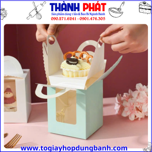 hộp giấy cupcake quai xách- hộp đựng cupcake 1 cái-hộp bánh cupcake cao cấp-hộp bánh mini cupcake-hộp bánh cupcake cửa sổ