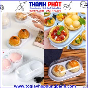 hộp nhựa đựng bánh HT302- hộp đựng bánh 2 ngăn -hộp nhựa đựng bánh tart -hộp đựng bánh trung thu mini - Copy