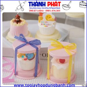 hộpt trụ mica đựng cupcake -hộp trụ mica đựng bánh- hộp tròn đựng cupcake -hộp mica đựng bánh mousse dễ thương