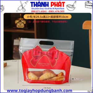 túi đựng bánh quy- túi đóng gói quà tặng-Túi zip nơ đỏ đựng bánh mì sanwich- Túi zip nơ đỏ đựng bánh kẹo