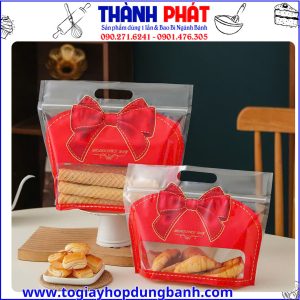 túi zip nơ đỏ -túi đựng kẹo handmade -túi đựng bánh quy- túi đóng gói quà tặng