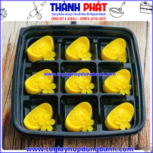 Hộp 9 ngăn đen đựng bánh trung thu 75g -Hộp đựng 9 cái bánh thỏi vàng- Hộp 9 ngăn đựng bánh trung thu mini- Hộp 9 ngăn đựng rau câu