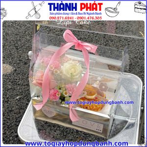 Hộp Vali 2 ngăn màu bạc - Hộp 2 ngăn đựng bánh và hoa màu bạc -Hộp quà tặng 2 ngăn Vali bạc -Hộp mica 2 ngăn màu bạc đựng bánh và hoa