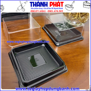 Hộp XY80s đế đen đựng bánh trung thu 100g -hộp XY80S đen đựng bánh 100g-hộp đựng bánh trung thu mini nắp trong suốt -hộp đựng bánh mousse bánh lạnh vuông 9cm