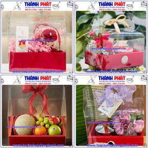 Hộp mica 2 ngăn đỏ đựng hoa và bánh -Hộp Vali 2 ngăn đỏ đựng bánh và hoa -Hộp đựng trái cây đỏ tặng quà -Hộp mica 2 ngăn đựng bánh và hoa tặng quà