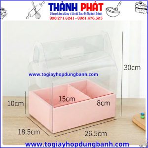 Hộp mica 2 ngăn đựng bánh và hoa làm quà tặng Hộp quà mica -Hồng 2 ngăn đựng quà -Hộp quà đựng Yến chưng -Hộp quà mica Vali 2 ngăn Hồng