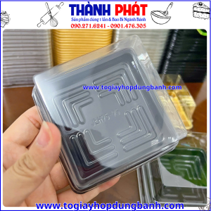 hộp JLH95-95- hộp vuông đựng bánh trung thu mini- hộp nhựa PET đế đen mini -hộp đựng xôi khuôn 8cm- hộp đựng bánh xôi nhỏ đẹp