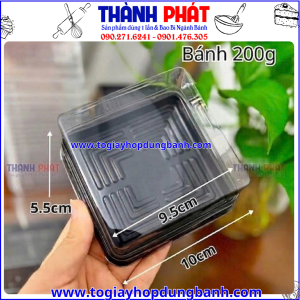 hộp đựng bánh trung thu 200g- hộp vuông đựng bánh trung thu -hộp XY10-10 đen -hộp nhựa PET đế đen