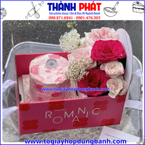 hộp mica 2 ngăn -hộp quà 2 ngăn màu đỏ đựng bánh và hoa- hộp romantic pastel -hộp quà tặng 8-3