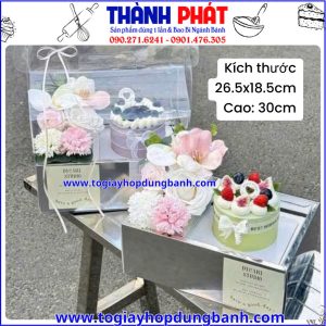 hộp mica 2 ngăn màu bạc- hộp đựng bánh và hoa cao cấp- hộp vali đựng quà- hộp quà sang trọng