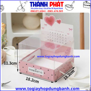 hộp mica hồng pastel đựng bánh kem -hộp bánh romantic- hộp đựng bánh in lịch dễ thương -hộp bánh kem mini đẹp in lịch