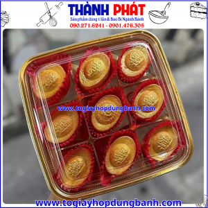 hộp nhựa 9 ngăn đựng bánh thỏi vàng-hộp nhựa đế vàng đựng bánh trung thu quà tặng- hộp đựng mochi 9 ngăn- hộp đựng rau câu mini