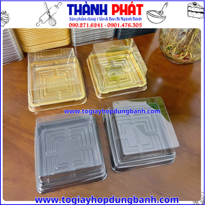 hộp nhựa jlh95-95 đế vàng- hộp vuông đựng bánh xôi thôi nôi-hộp bánh trung thu sang trọng- hộp đựng bánh mochi